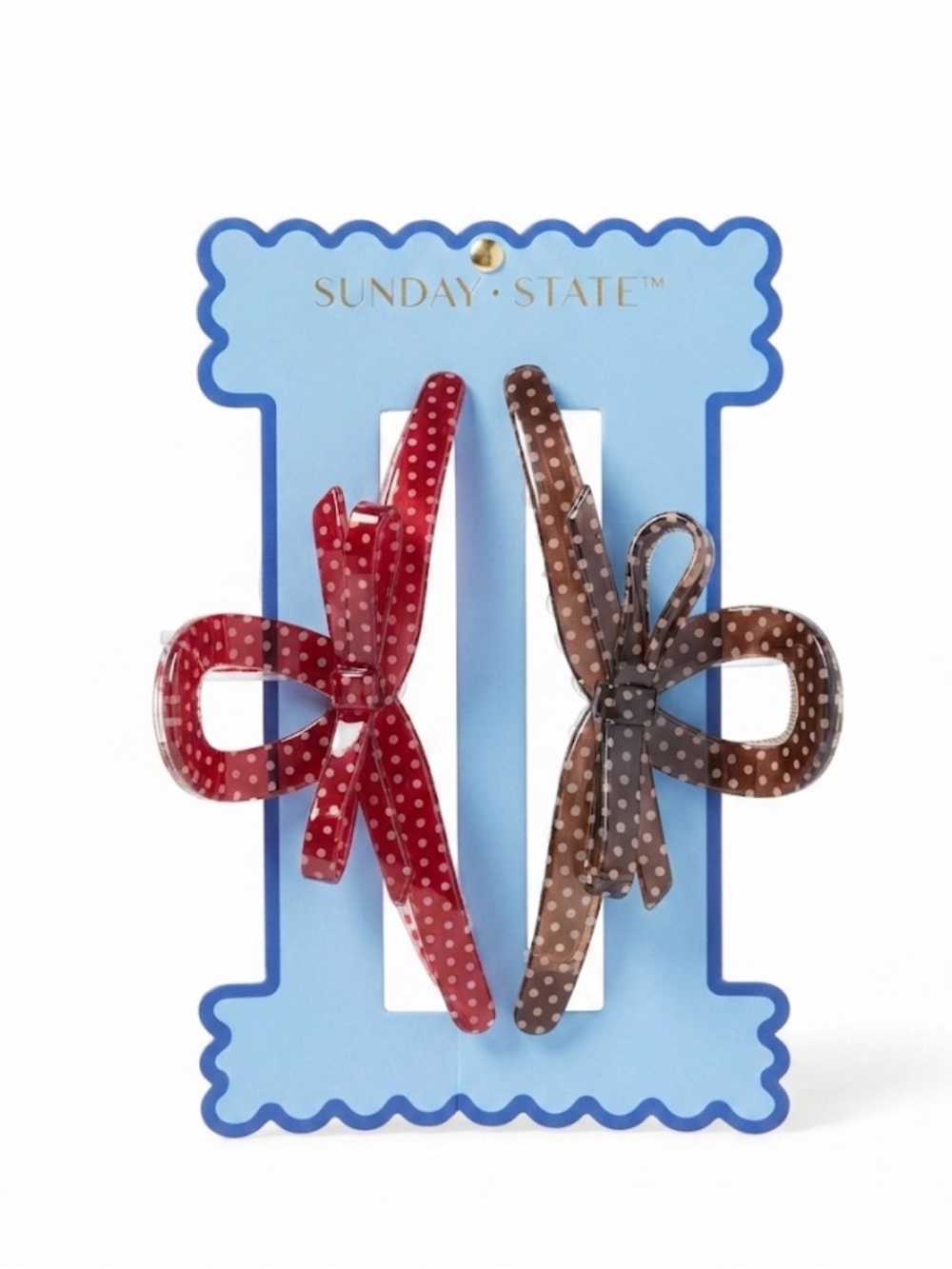 NWT ⚜️❤️⚜️ Sunday State Red & Brown Polka Dot Bow Hair Claw Clips Set of 2